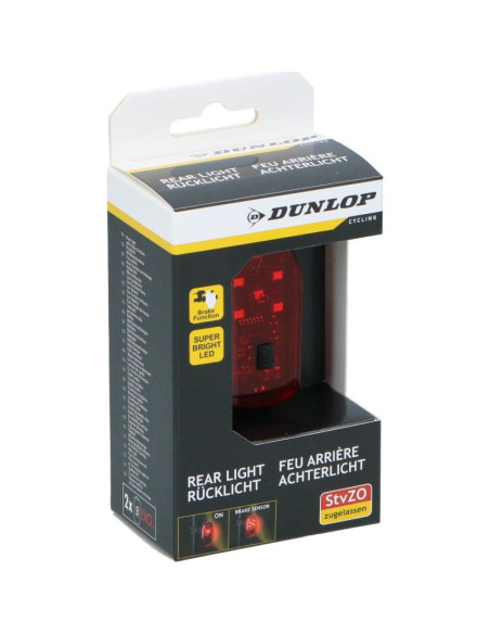 Lampka rowerowa na tył 5 led funkcja stop certyfikat dunlop