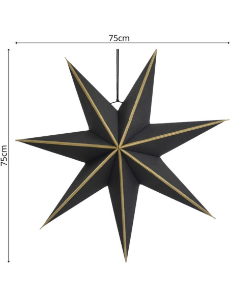 Gwiazda dekoracyjna wisząca papierowa fsc 18x75cm czarna 7 ramion mica