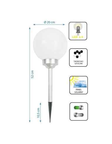 Lampa solarna kula mleczna 20x53,5cm