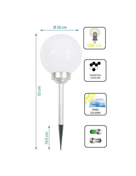 Lampa solarna kula mleczna 20x53,5cm