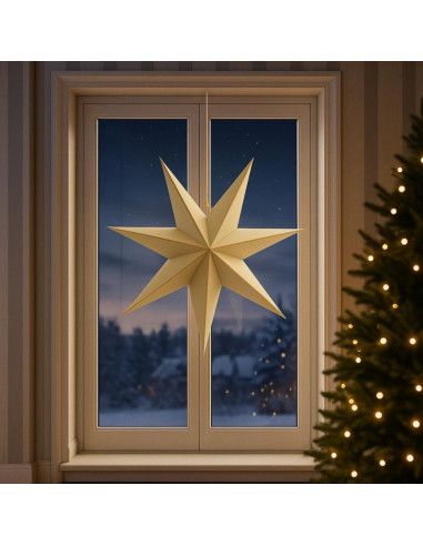 Gwiazda dekoracyjna wisząca papierowa fsc 18x75cm beżowa 7 ramion mica