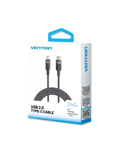 Kabel usb-c do usb-c 2.0 pd 3.1 vention 5a 240w 1m czarny