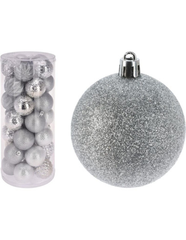 Bombka dekoracyjna plastikowa 6cm set 35 szt srebrna