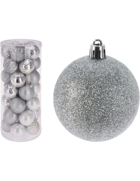 Bombka dekoracyjna plastikowa 6cm set 35 szt srebrna
