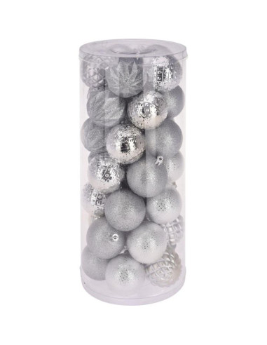 Bombka dekoracyjna plastikowa 6cm set 35 szt srebrna