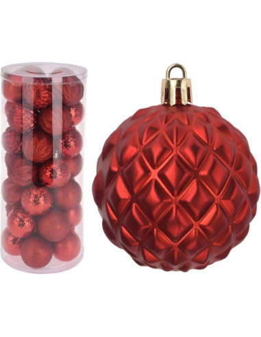 Bombka dekoracyjna plastikowa 6cm set 35 szt czerwona