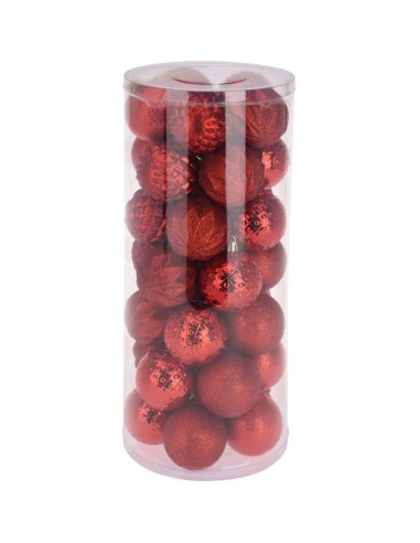 Bombka dekoracyjna plastikowa 6cm set 35 szt czerwona