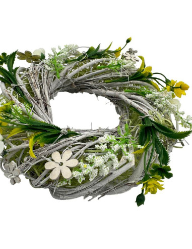 Wianek stroik dekoracyjny biało -zielony z różyczkami średnica 24cm