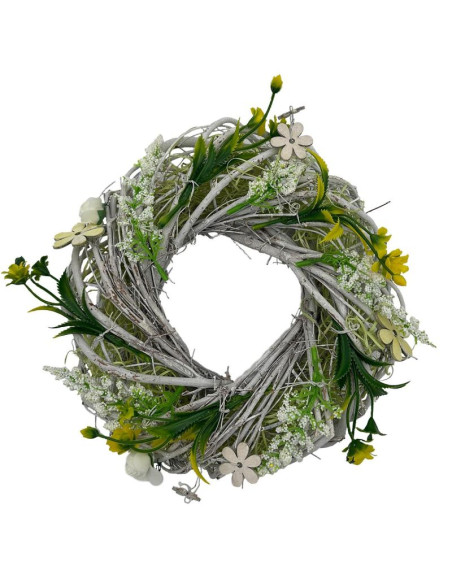 Wianek stroik dekoracyjny biało -zielony z różyczkami średnica 24cm