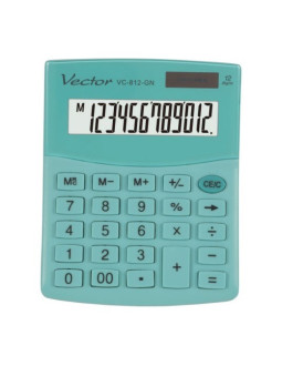 Vector kalkulator biurowy szkolny, kav vc-812 gn zielony, miętowy, zasilanie bateria / energia słoneczna, solarny