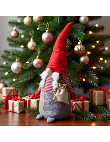 Mikołaj dekoracyjny 50 cm girl z workiem i jarzębiną