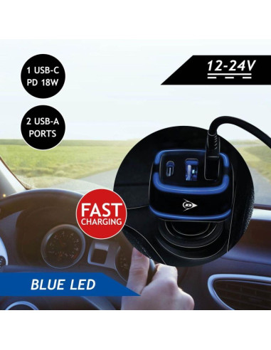 Ładowarka samochodowa multi 2x usb a + usb c dunlop