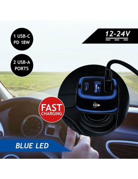 Ładowarka samochodowa multi 2x usb a + usb c dunlop