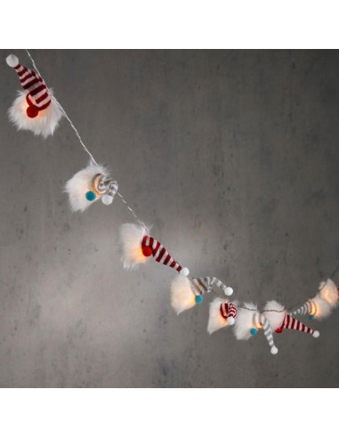 Lampki girlanda 12szt na baterie skrzaty mikołaje ciepły biały luca