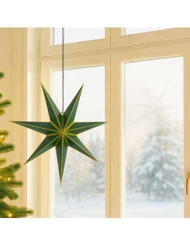 Gwiazda dekoracyjna wisząca papierowa fsc 18x60cm zielona 7 ramion mica