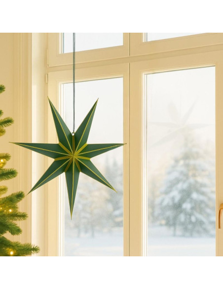 Gwiazda dekoracyjna wisząca papierowa fsc 18x60cm zielona 7 ramion mica