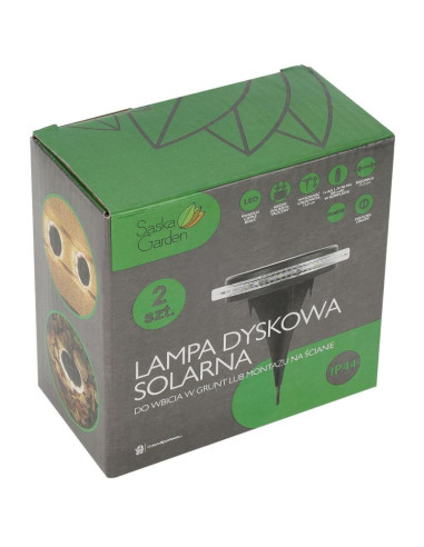 Lampy solarne dyskowe do wbicia w grunt lub montażu na ścianie 2szt