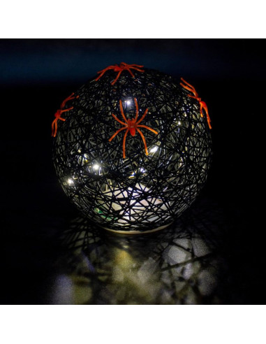 Kula dekoracyjna lampka z pająkiem led 15cm halloween czarny