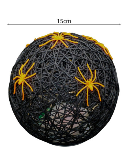Kula dekoracyjna lampka z pająkiem led 15cm halloween czarny