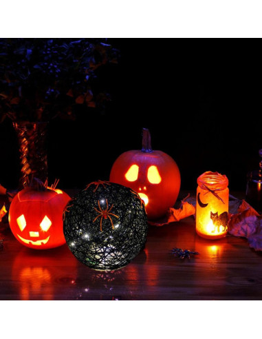 Kula dekoracyjna lampka z pająkiem led 15cm halloween czarny