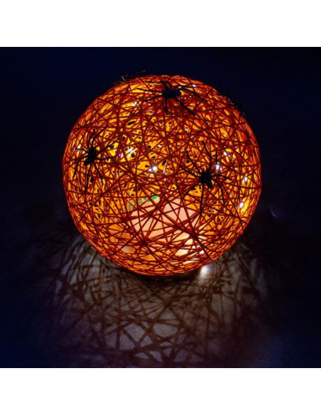Kula dekoracyjna lampka z pająkiem led 15cm halloween pomarańczowy