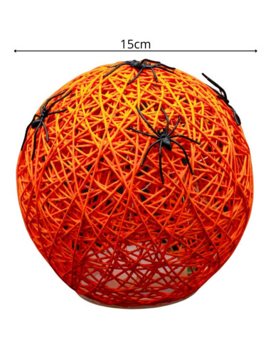 Kula dekoracyjna lampka z pająkiem led 15cm halloween pomarańczowy
