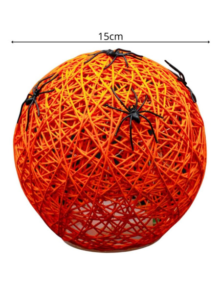 Kula dekoracyjna lampka z pająkiem led 15cm halloween pomarańczowy