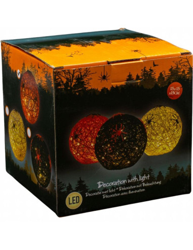Kula dekoracyjna lampka z pająkiem led 15cm halloween pomarańczowy