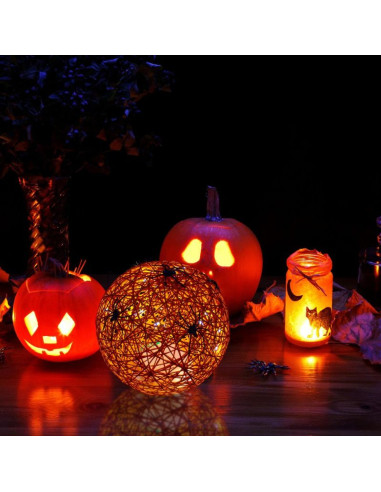 Kula dekoracyjna lampka z pająkiem led 15cm halloween pomarańczowy