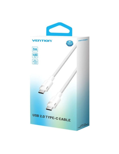 Kabel usb-c do usb-c vention w oplocie 3a 480mbps 60w pd 1m biały