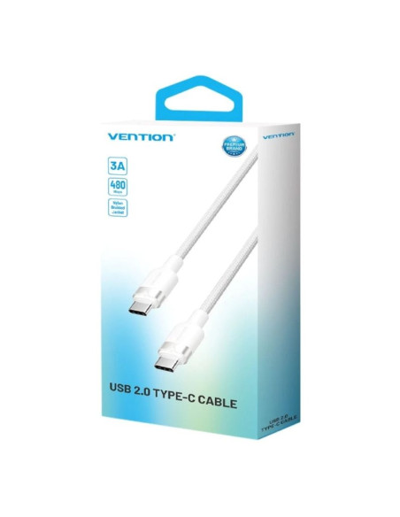 Kabel usb-c do usb-c vention w oplocie 3a 480mbps 60w pd 1m biały