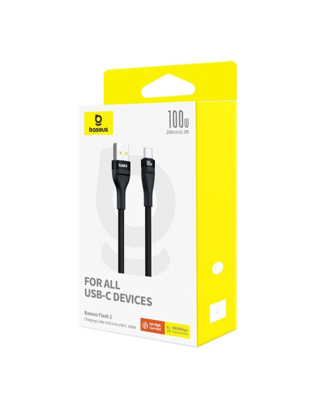 Kabel baseus flash 2 usb-usb c 100w 2m (czarny)