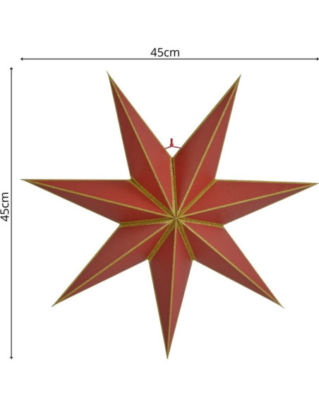 Gwiazda dekoracyjna wisząca papierowa fsc 14x45cm czerwona 7 ramion mica