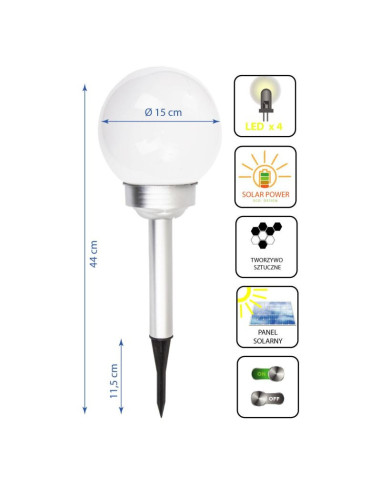 Lampa solarna kula mleczna 15x44cm