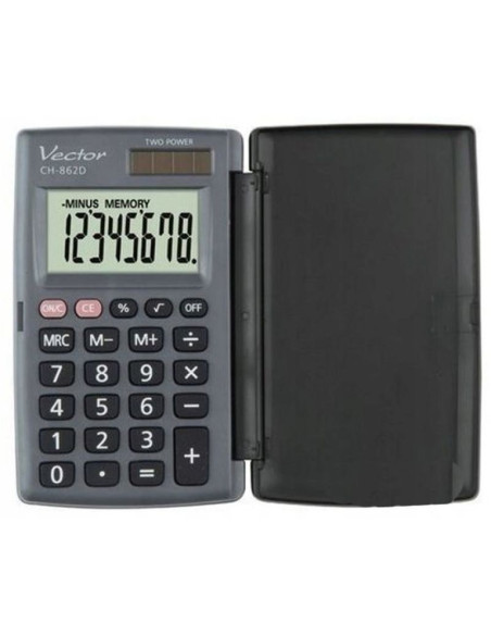 Vector kalkulator kieszonkowy z klapką kav ch-862d, szary