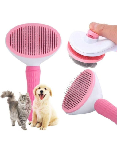 Szczotka dla psa i kota samoczyszcząca różowa