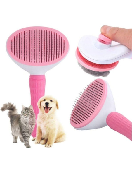 Szczotka dla psa i kota samoczyszcząca różowa