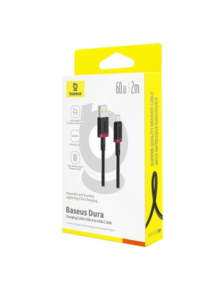 Kabel baseus dura usb-typ c 60w 2m (czerwono-czarny)