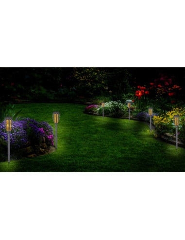 Pochodnia lampa solarna tańczące płomyki 12 led smd 7,5x7,5x46,5cm szara