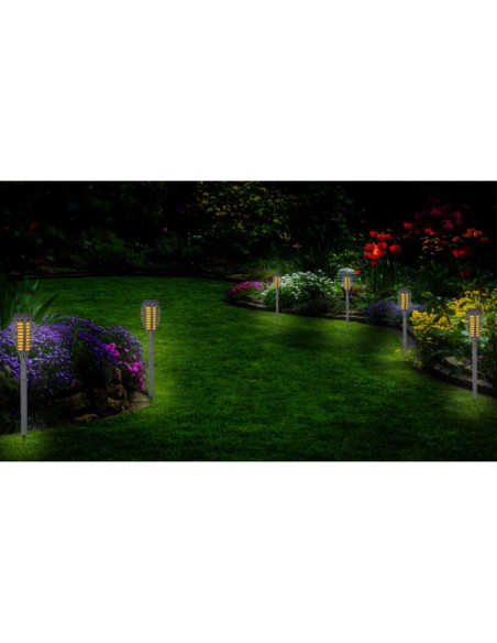 Pochodnia lampa solarna tańczące płomyki 12 led smd 7,5x7,5x46,5cm szara