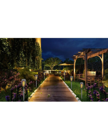 Pochodnia lampa solarna tańczące płomyki 12 led smd 7,5x7,5x46,5cm szara