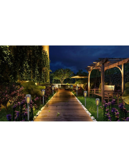 Pochodnia lampa solarna tańczące płomyki 12 led smd 7,5x7,5x46,5cm szara