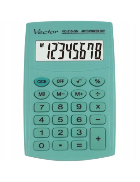 Vector kalkulator kieszonkow kav vc-210 gn, 8- cyfrowy ,64x98,5mm, jasnozielony