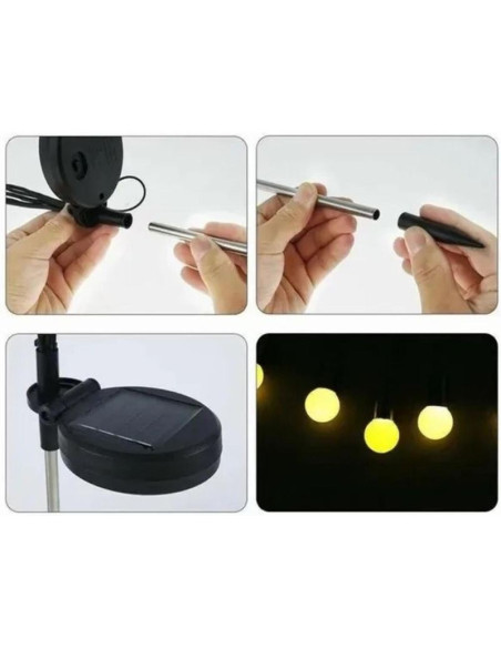 Lampa solarna tańczące na wietrze kuleczki białe 6 led 72cm