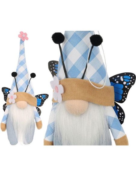 Skrzat gnom motyl niebieski 25cm dekoracja wiosenna