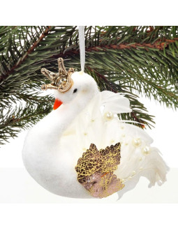 Łabędź dekoracyjny wiszący bombka 17cm perłowe skrzydła
