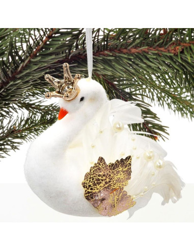 Łabędź dekoracyjny wiszący bombka 17cm perłowe skrzydła