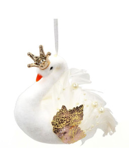 Łabędź dekoracyjny wiszący bombka 17cm perłowe skrzydła 2