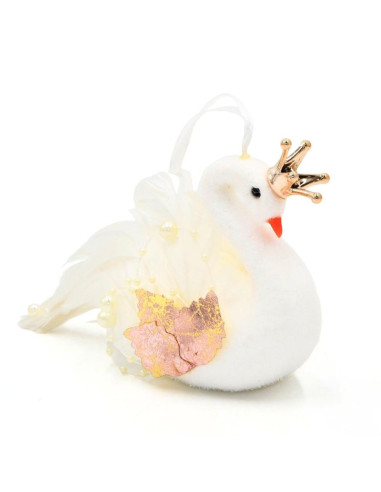 Łabędź dekoracyjny wiszący bombka 17cm perłowe skrzydła