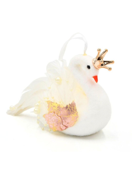 Łabędź dekoracyjny wiszący bombka 17cm perłowe skrzydła